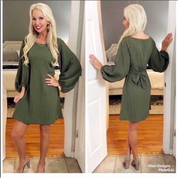 Dresses & Skirts - ❤️LAST! Olive Puff Sleeve Back Tie Tunic Dress!